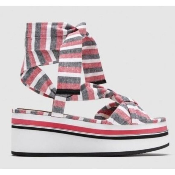 Zara Women's Sandals Lace Up Strappy Stripe Wrap Ankle Platform Size 6 EU 36 - Picture 1 of 11